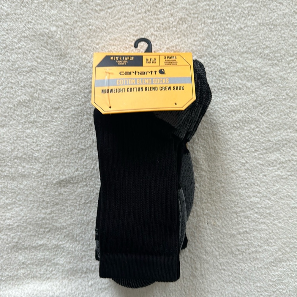 Carhartt Men’s mid weight Cotton blend crew socks, black size 9-11.5 New!